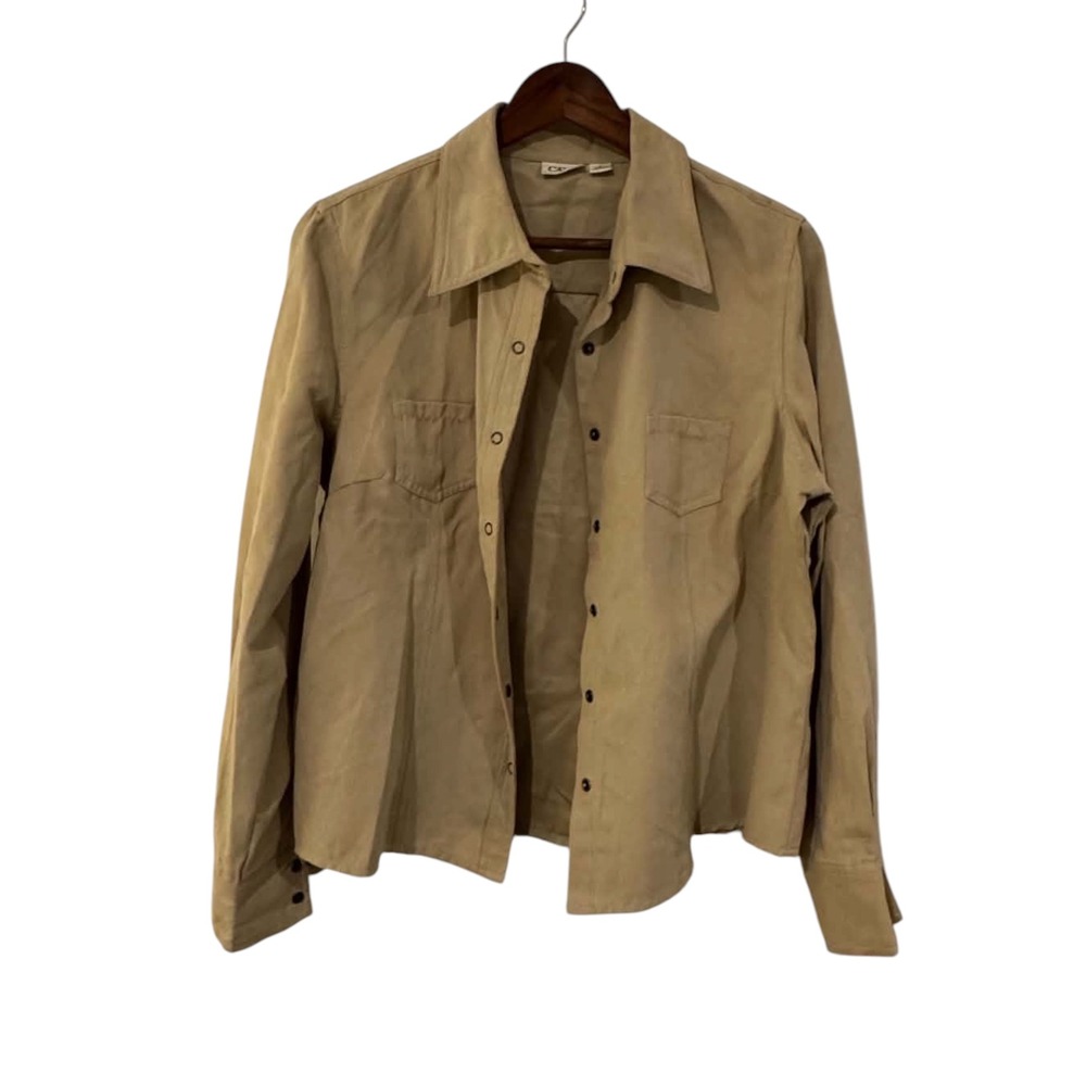 Cato Button Down Shirt Womens Large Tan Khaki Excellent Faux Suede Utility Top